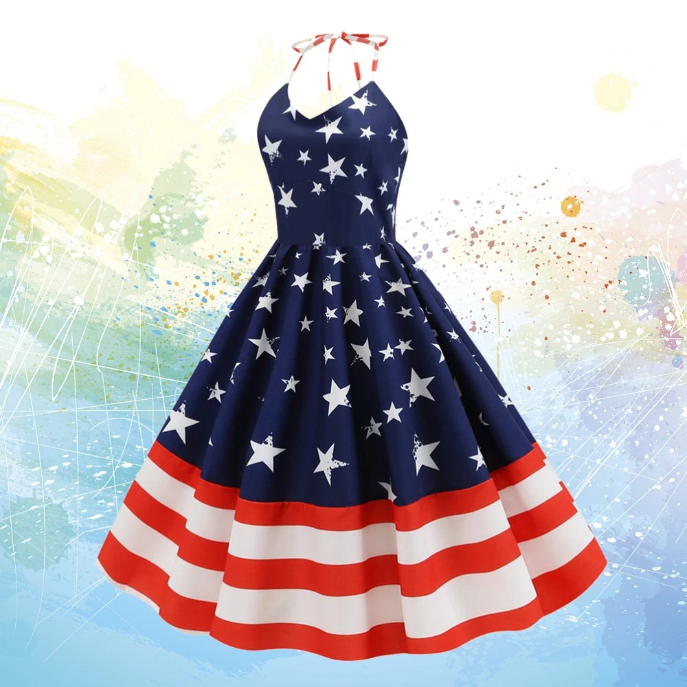 VETEMENTS Abito vintage Independence Day gonna stampata a righe stella moda donna vestito (