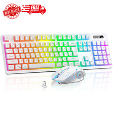 Wireless Gaming Keyboard and Mouse Combo - RGB Backlit, Rechargeable, Ergonom...