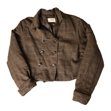 Vintage Bossini Ladies Brown Wool Blend Plaid Cropped Blazer Dark Academia Prep