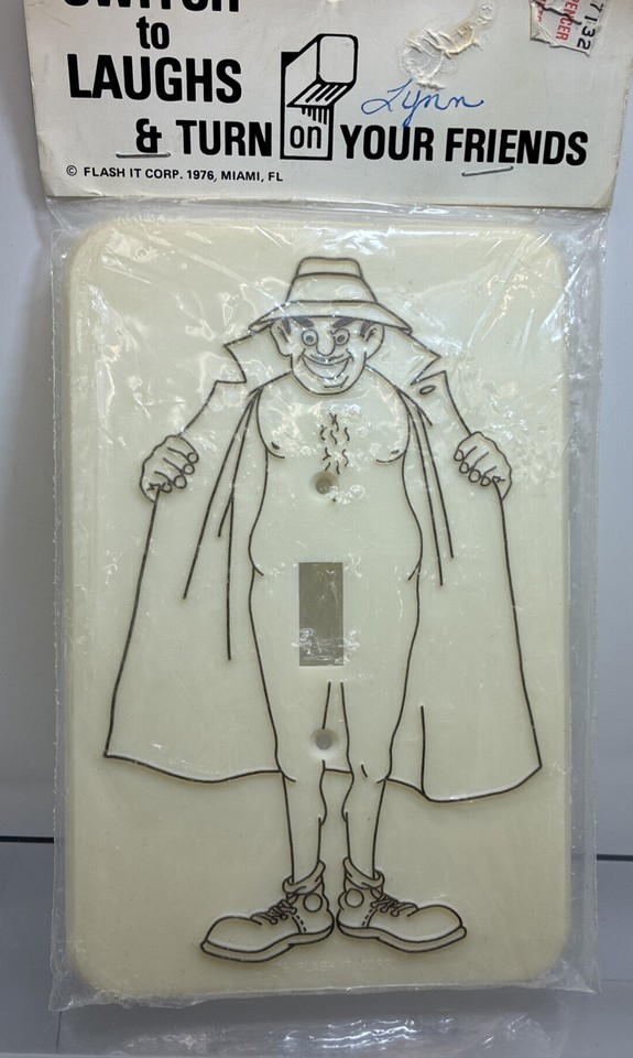 A genuine 1976 novelty light switch cover that literally flashes — pure kitschy 70s energy that belongs on every retro-lover's wall.