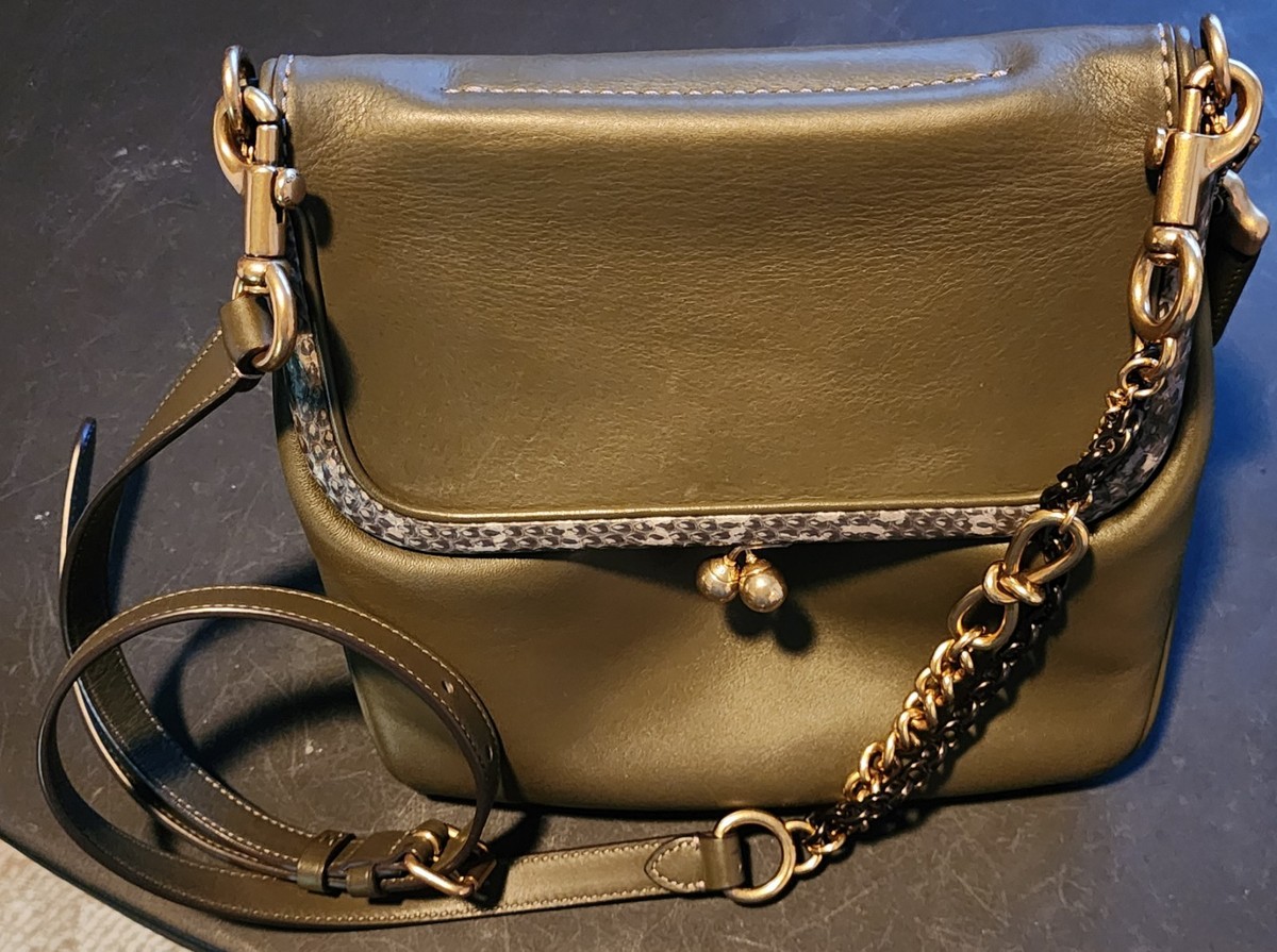 Coach 1941 Exotic Snakeskin Rider 24 Kisslock Green Crossbody | eBay