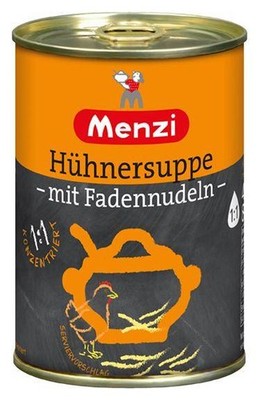 Menzi Hühner Suppe mit Fadennudeln 400 ml Dose  Ohne geschmacksverstärkende Zusa