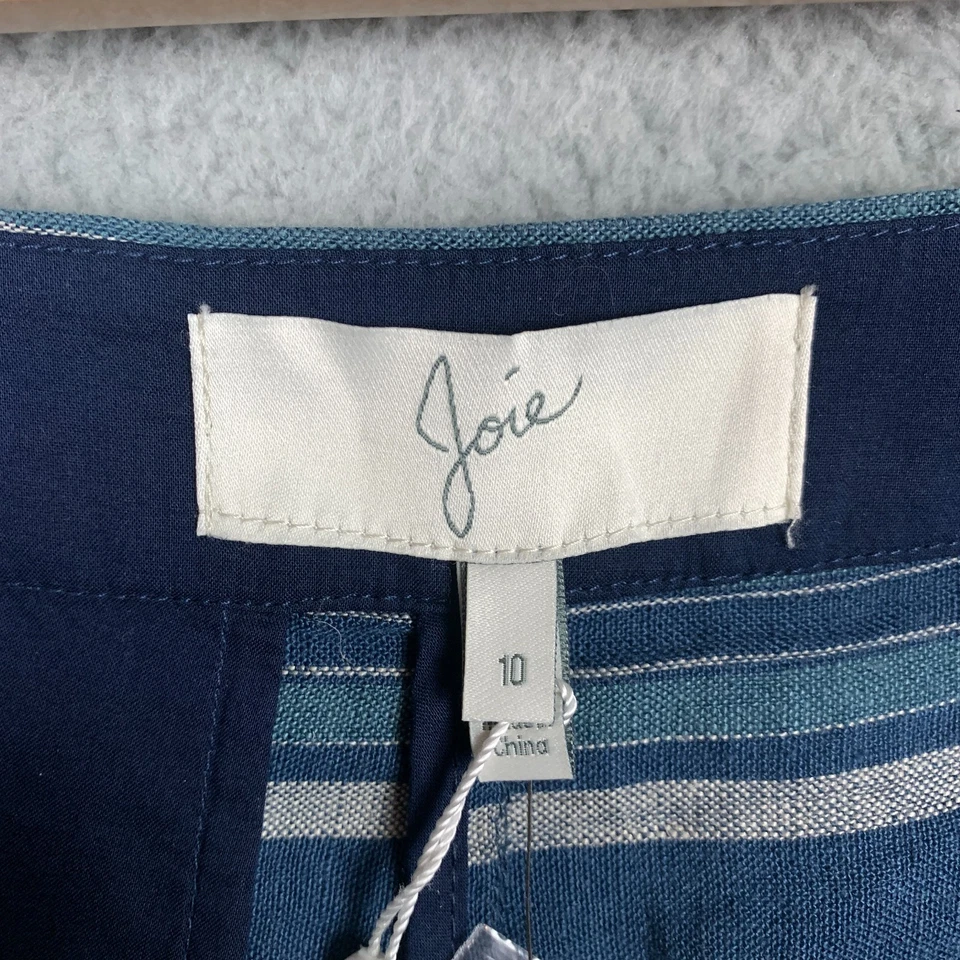 Pantalones Cortos Joie Merci Para Mujer 10 Azul/Gris Rayas Tiro Bajo Lino Marinero Informales Nuevos con Etiquetas Foto 3 de 4