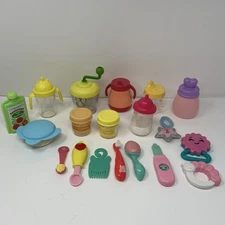 Baby Doll Accessories Feeding Care Lot Rattle Cup Bottle Spoon Brush Mixer Toy