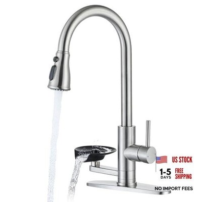 Brushed Nickel Kitchen Faucet with Glass Rinser, Pull Down Sprayer with 3