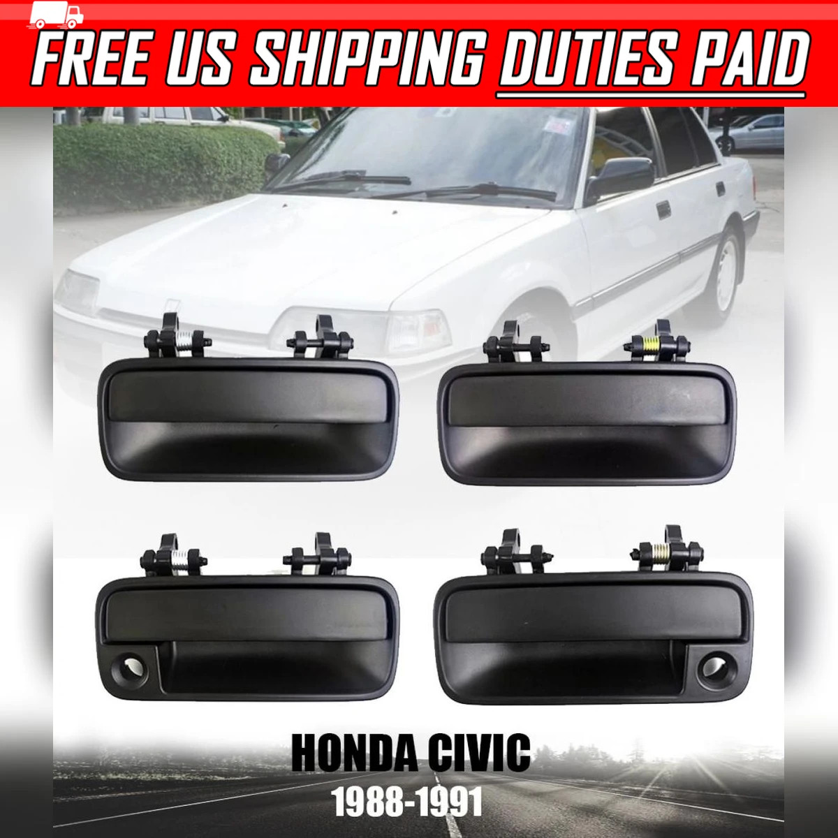 For Honda Civic Sedan 1988-1991 Front Rear LR Outside Outer Door