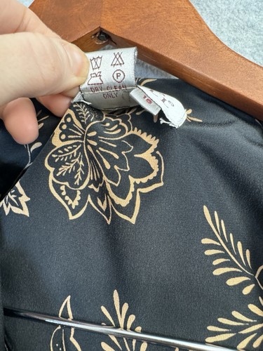 Adrianna Papell Vintage 100 % Seide Wickel Midi Kleid schwarz Blumen Gr. 16 schick Boho - Bild 15 von 17