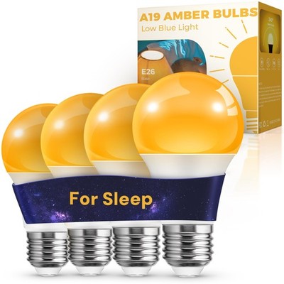 Sleep aid Amber Light Bulbs, Blue Light Blocking, A19 9W(60 Watt Equivalent) ...
