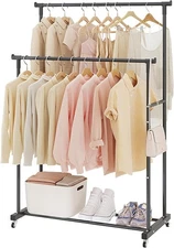 Clothing Garment Rack with Wheels Rolling Heavy Duty Capacity Collapsible