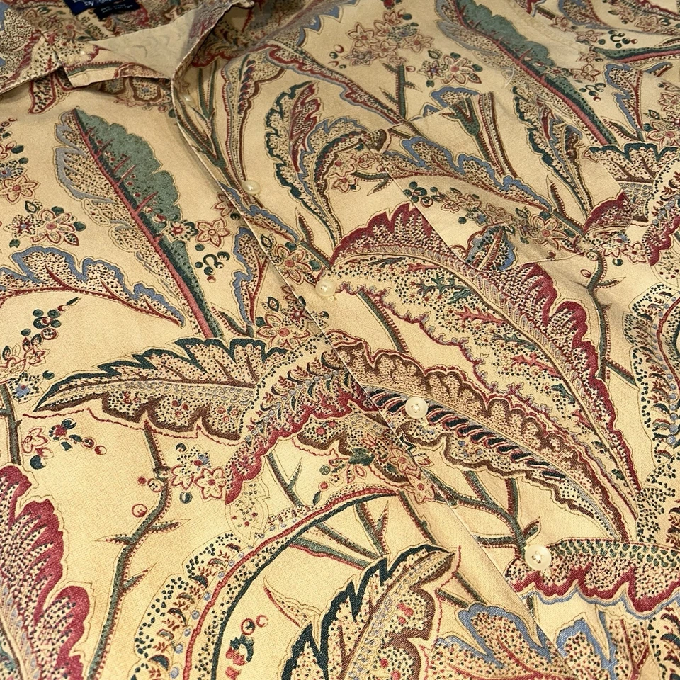 Camisa de campamento vintage Polo Ralph Lauren floral cachemira manga corta para hombre 2XL grande Foto 2 de 4