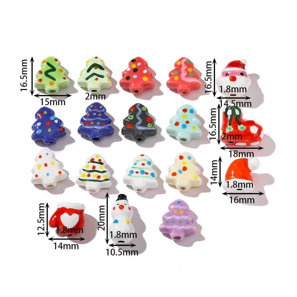 5Pcs Multicolor Cute Hand-Painted Ceramic Beads Christmas Charms Pendant 12~20mm - Image 3 of 4