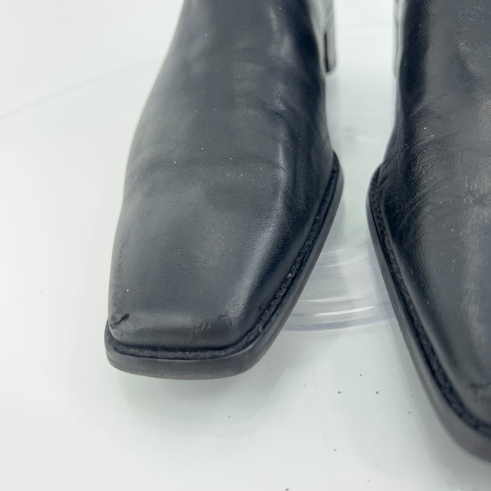 Stuart Weitzman Women Boot SZ 9.5 N Black Leather Square Toe Block Heel 90s Y2K