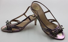 Joan & David "Peyton" Kitten Heel Metallic Leather Sandals, 8M, In The Box