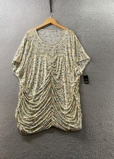 Torrid Blouse Womens 6X 30 Floral Mesh Ruched Stretch Crew Neck Sweetheart NEW