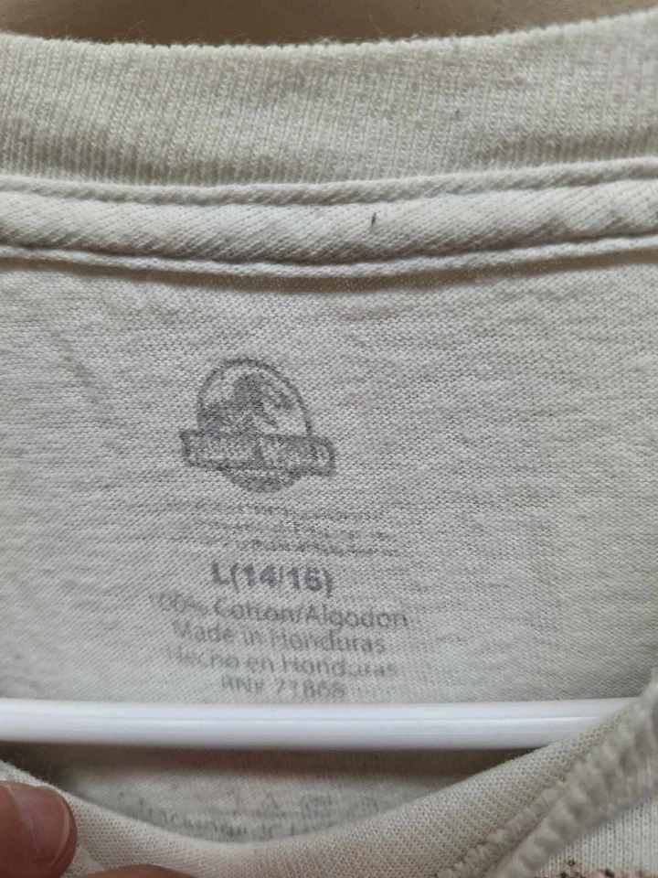 Camiseta Jurassic Park Youth Boys Grande 14/16 Branca ENVIO PARA TODO O MUNDO - Imagem 2 de 3