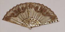 French 19th Century Hand Carved And Gilded Handle Hand Fan