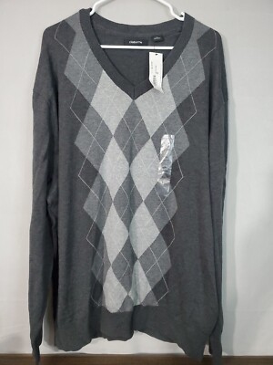 Claiborne Men's Size 2XL Pullover Sweater Argyle Diamond V-Neck Long Sleeve