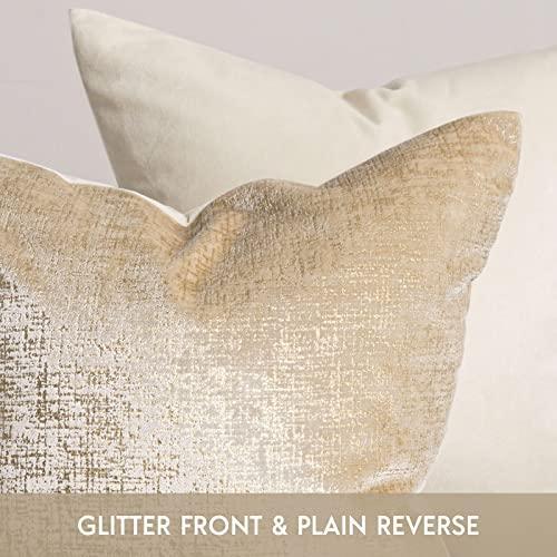 Paquete de 2 fundas de almohada decorativas de terciopelo brillante oro suave - Imagen 2 de 6