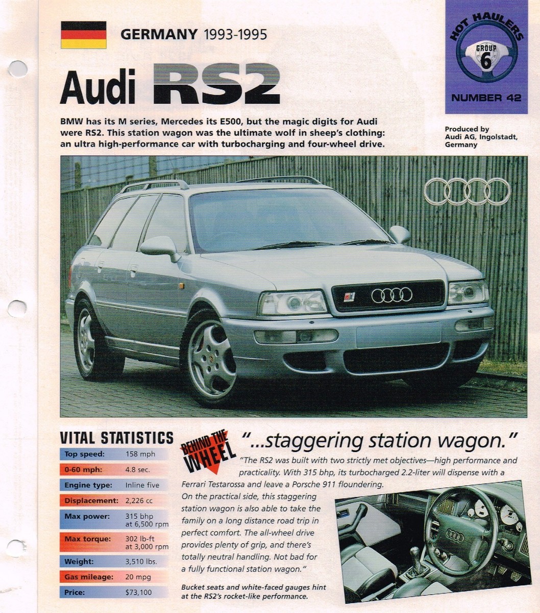 Audi RS2/R.S. 2 Spec Sheet/Brochure/Prospekt:1994,1995, | eBay