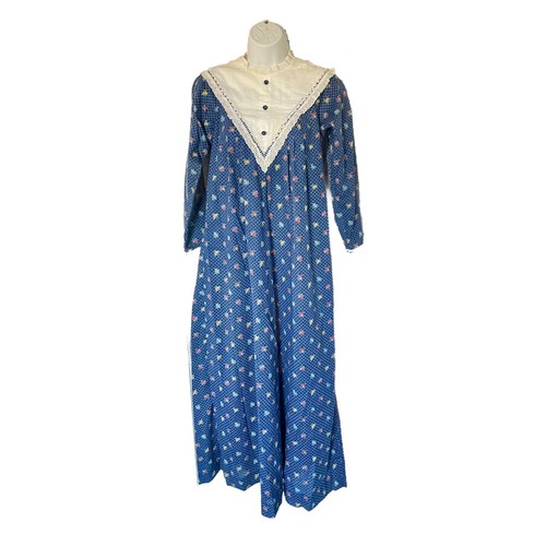 Vintage 70s Prairie Lace Ruffle Blue 
