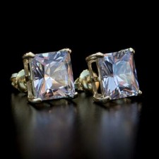 14K Gold Plated Small Princess Cut CZ Iced Square Stud Solitaire Earrings