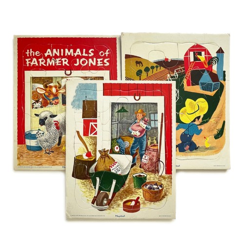Vintage 1950s PLAYSKOOL Golden Press Tray Puzzles Lot Of 3 Farmer & Animals