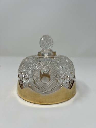 Antique EAPG New Hampshire Covered Butter Cheese Dish Clear & Gold Trim US Glass - Picture 16 of 21