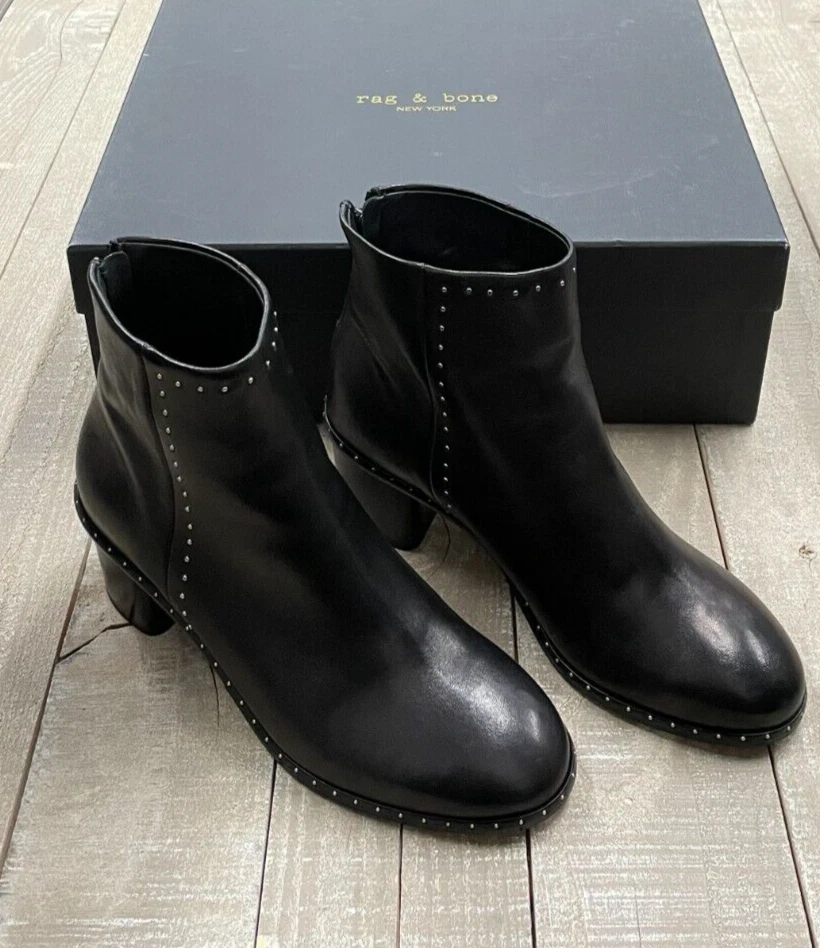 Botas de cuero con tachuelas de sauce y hueso Rag & Bone nuevas en caja en negro talla: 35 (US 5) NUEVAS EN CAJA Foto 2 de 4
