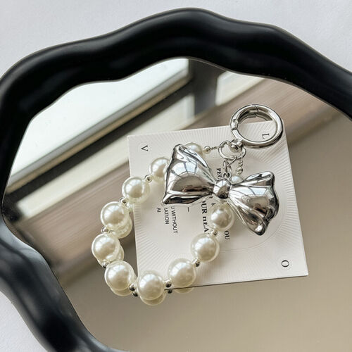Pearl Beaded Bowknot Keychain Phone Pendant Headphone tendance Case Bag Decor Car Keyring