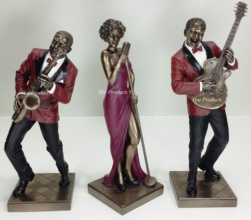 3 PC SET - JAZZ BAND COLLECTION SINGER SAXOPHONE GUITAR PLAYER Statue ...