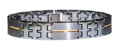 Men's Tungsten Bracelet - Shiny Polished & Matte Finish w/ Gold IP Accent  NEW