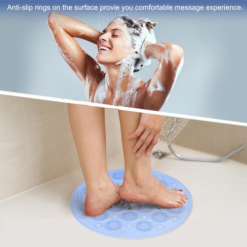 11.81 x 11.81" Round Non-slip Shower Mat with Suction Cup & Drain Hole, Blue - Picture 4 of 7