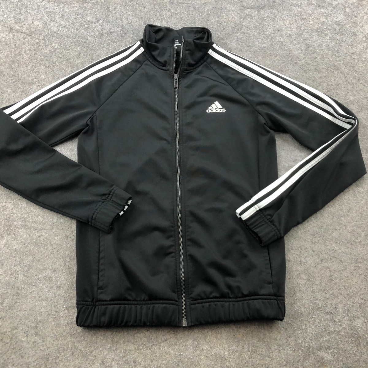 Adidas Jacket Womens XS Black Full Zip Spell Out Casual Soccer Gym
