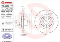 2X Brembo 08.C309.11 Bremsscheibe FüR CitroËN Ds Opel Peugeot Toyota Vauxhall