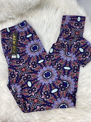 New Mix Leggings One Size Purple Pink Geometric Super Soft Leggings