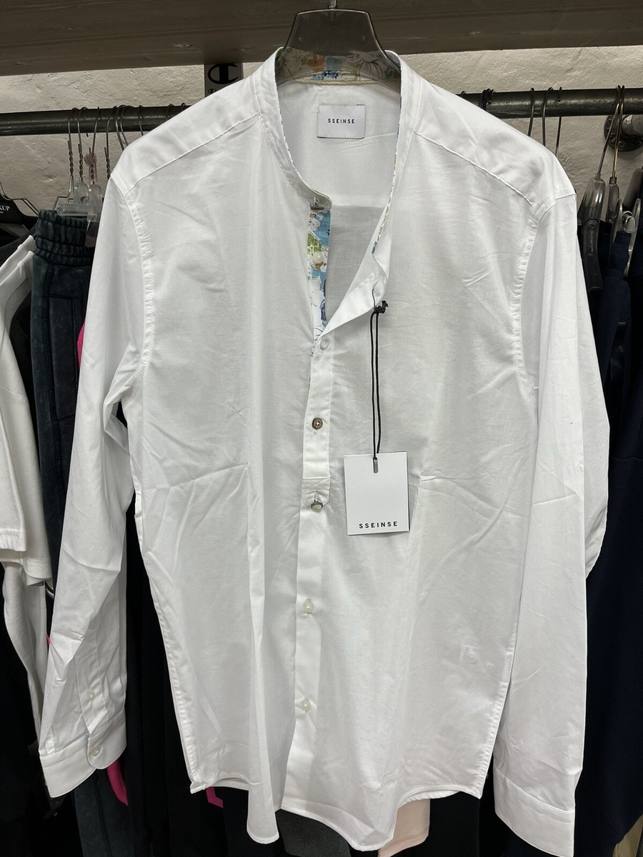 Shirt Korean Man SSeinse White Cotton Long Sleeve Detail Buttons