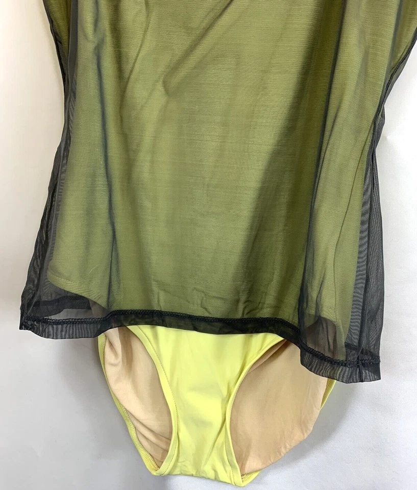 Traje de baño de colección Y2K Calvin Klein 1 pieza para mujer 12 amarillo gris superposición transparente nuevo en stock Foto 2 de 4