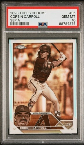 Corbin Carroll 2023 Topps Chrom Rookie Karte #95 RC Gem PSA 10 Sepia Refraktor - Bild 5 von 5