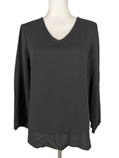 Nine West Tunic Blouse size Small Black Sheer Classic Career Church Modest Slim
