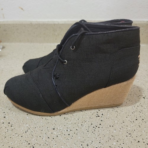 Bobs from Sketchers Black Canvas Wedge Bootie Size 9 - Picture 4 of 10