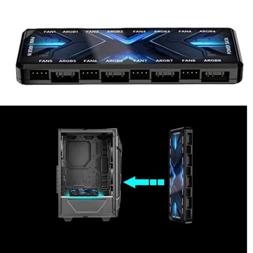 SATAs Input RGBs Fan Hubs with 8 Fan and LED Connectors for PC Case