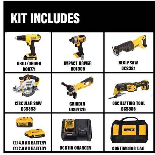 DEWALT 6-Tool Cordless Combo Kit 20V MAX Brushed + Brushless w/ Orbital Sander - Picture 2 of 11