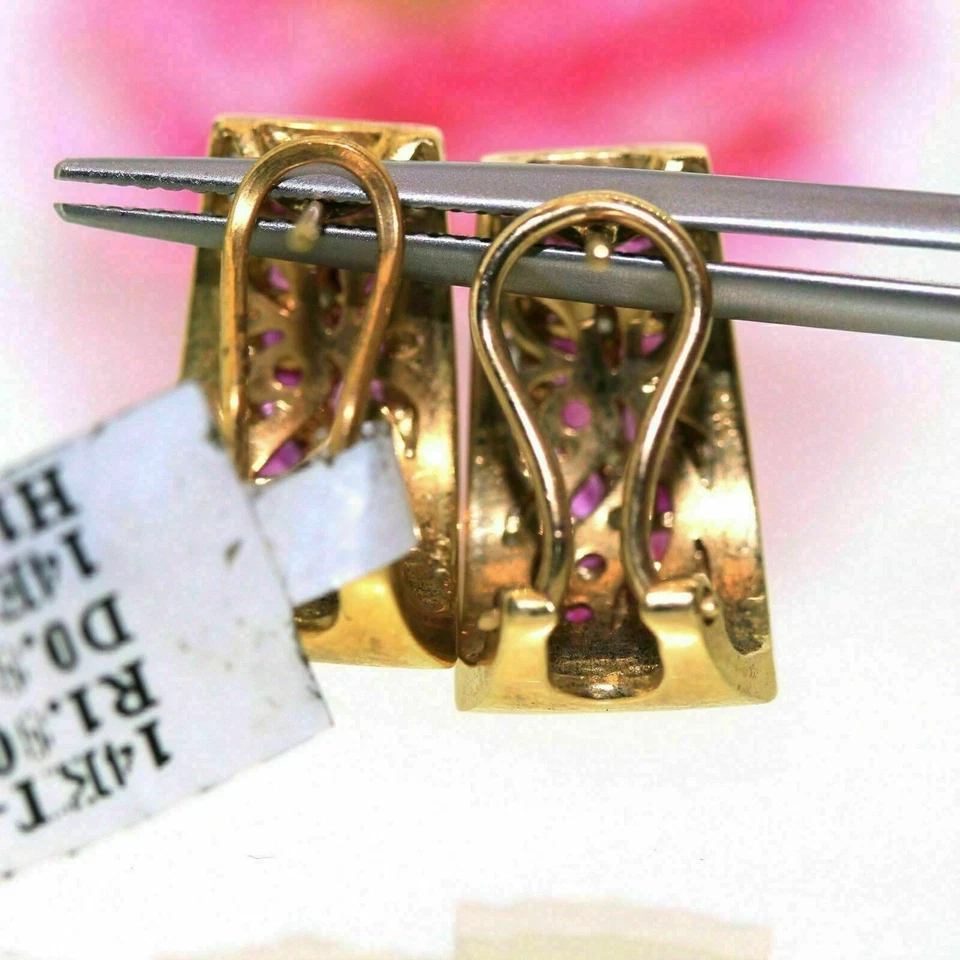 Natural Ruby 2Ct Round Cut Huggie Hoop Earrings 14K Yellow  Gold Plated Silver - Image 3 of 4