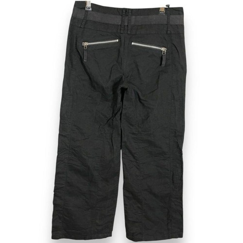 Pantalones Negros Lino Algodón Hebilla Cintura Talla 2 Tiro Bajo Recortado Patinador Informal - Imagen 2 de 13