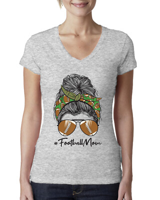 Mom Life Football Messy Hair Bandana Mothers Day Women Junior V-Neck Tee