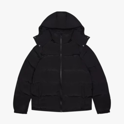 Men Detachable Hood Biker Down Puffy Bomber Quilted Padded Black