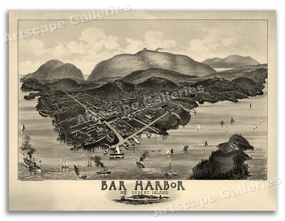 #ad Bar Harbor Maine 1886 Historic Panoramic Town Map 20x28 $17.95