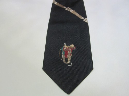 Vintage Polo Ralph Lauren Equestrian Belt Stripe Embroidered 100% Silk Tie - Picture 13 of 23