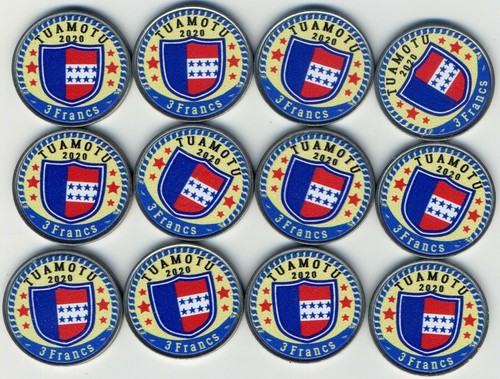 TUAMOTU - FRENCH POLINESIA 12 COIN SET 3 FRANCS 2020 ZODIAC SIGNS - COLOURED - Picture 4 of 4