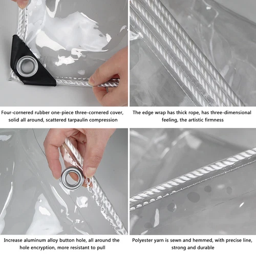 Waterproof Clear Tarp with Grommets Heavy Duty PVC Vinyl Patio Tarpaulin Cover - Picture 13 of 169
